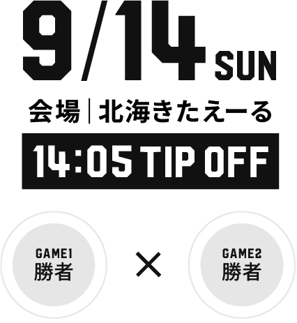 game04 GAME1勝者vs.GAME2勝者　会場｜北海きたえーる　9/14（日）14:05TIPOFF